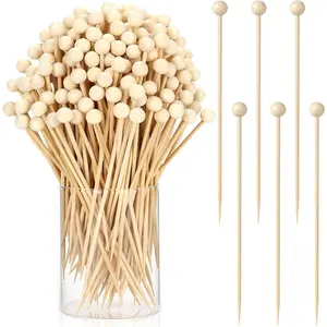 100 Pcs 5.3 Inch Ball Bamboo Toothpicks Wooden Decorative Cocktail Picks Skewers for Appetizers Holiday Birthday Party Decorations