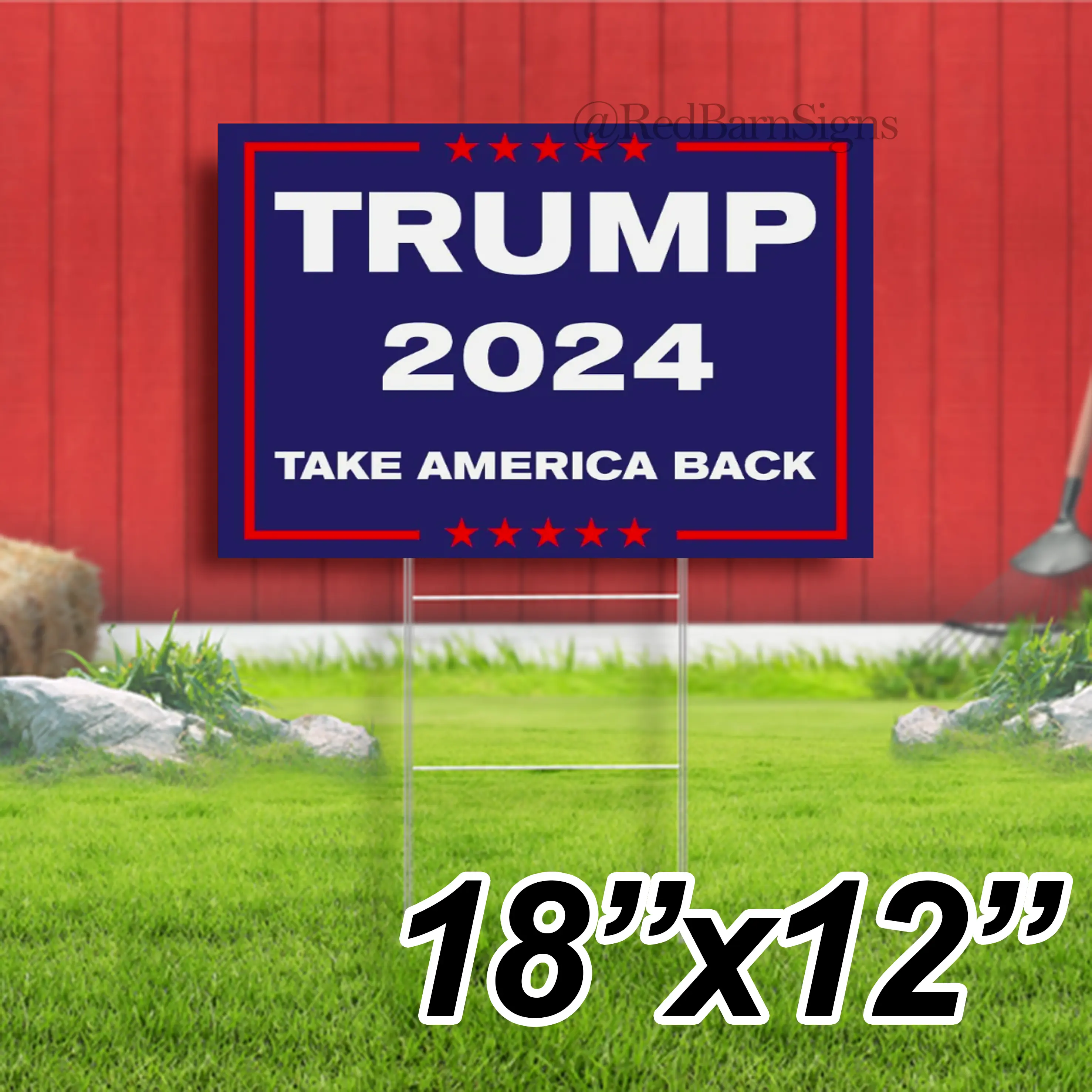TRUMP 2024 TAKE AMERICA BACK 18x12 YARD SIGN WITH STAKE WHOLESALE USA