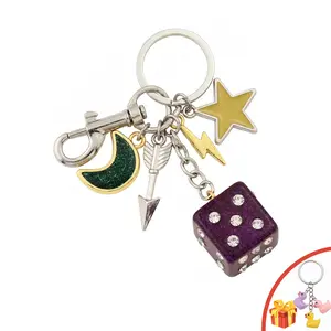 Lucky Moon Star Dice Keychain, Glitter Purple Dice Bag Charm, Cute Arrow & Lightning Pendant, Fun Gift for Girls, Gift for Her