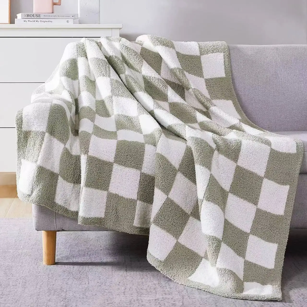 Checkerboard Pattern Throw Blanket, 1 Count Soft Comfy Microfiber Reversible Fluffy Blanket, Warm Blanket for Home Bed Couch