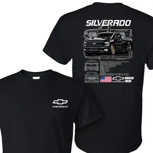 Chevy Silverado T-Shirt, Chevrolet Truck Graphic Tee with Bold Back Print of Silverado Pickup and Specs, Front Chevy Logo, Soft Cotton Blend Streetwear, Automotive Lifestyle Apparel for Men and Women, Gift for Truck Lovers, Trending TikTok Car Fashion