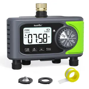Rainpoint 4 Zone Sprinkler Timer, Brass Inlet Programmable Digital Hose Timer Watering Controller System for Garden Lawn Yard