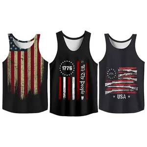 Men's 3-Pack Retro American Pride Flag Graphic Tank Tops - Slim-Fit and Loose-Fit Menswear Sleeveless Shirts, Comfy Gym and Casual Streetwear Vests