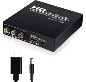 HDMI to RCA and HDMI Adapter Converter, 3RCA CVBS AV Composite Video Audio Adapter/Splitter, with PowerAdapter Support 1080P, PAL, NTSC, for  TV, Older TV,Camera, , etc(Black)