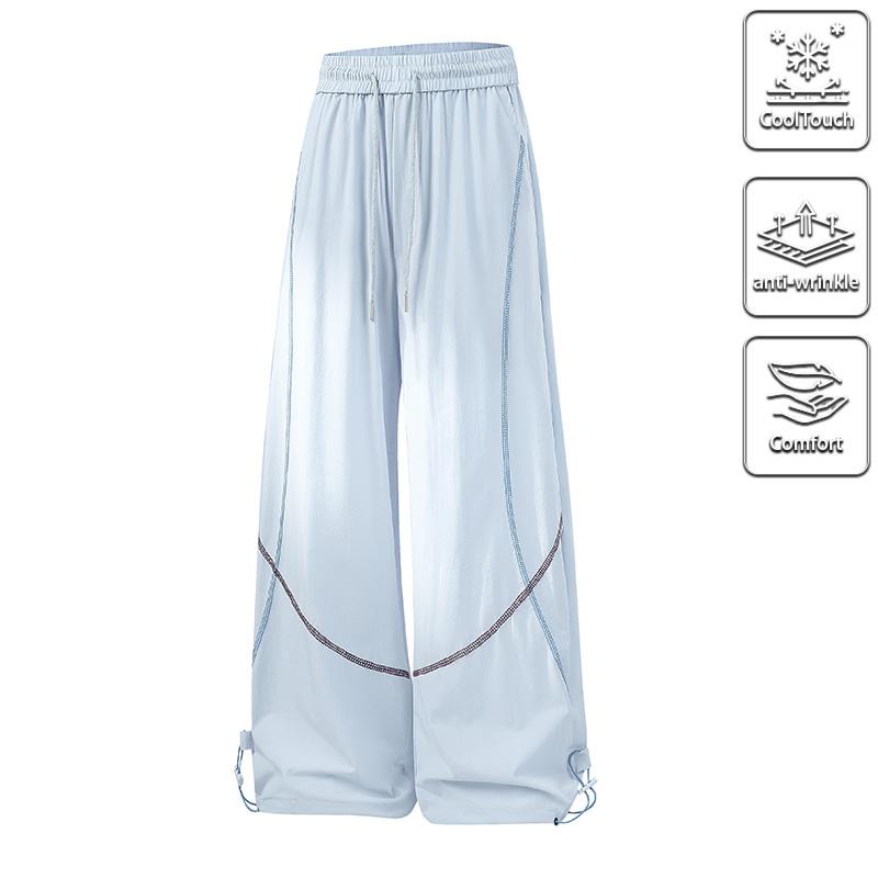 Viral Y2K Unisex Baggy Parachute Cargo Pants, High Waist, Cool Touch Anti-Wrinkle Comfort Streetwear Trousers, Summer Essential, Trendy Oversized Wide Leg Pants for Men & Women