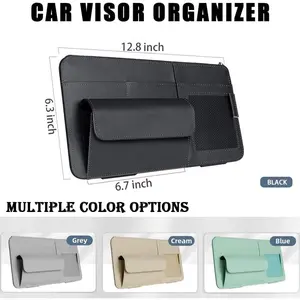 Car Visor Organizer, Multi-Pocket Sunvisor Storage with Sunglass Holder, Document Holder and Visor Card Clip, Fit for AUTO SUV & Truck, Leather Car Accessories Interior (Pink)