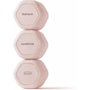 Travel Containers Haircare Capsule Set -  Containers with ,Carry  Travel Essentials For Women/Men - 3 Flex Mediums (1.32oz) - Shampoo, Conditioner & Comb Icon Labels - Petal