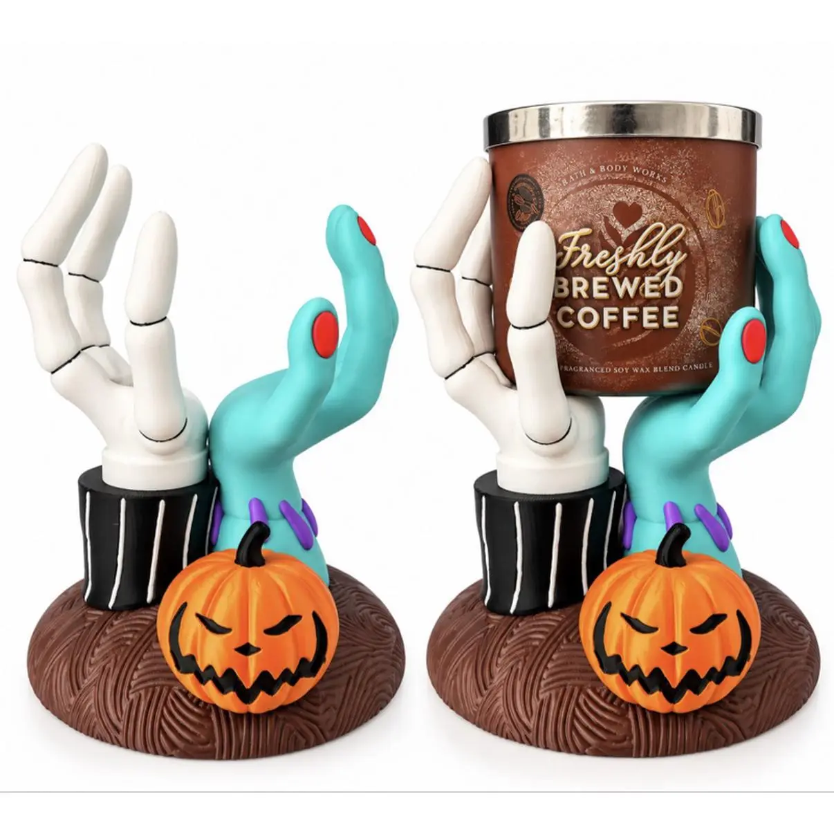 Halloween Candle Holder with Zombie Hands and Pumpkin Design for Festive Decorations*candle not included*