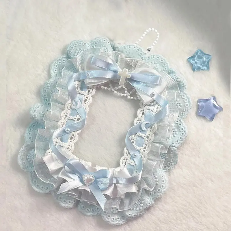 Blue Cute Lace Photo Card Holder, Butterfly Net DIY Pendant with Chain, Anime Character Collectible Card Protector, Loli Polaroid 3 Inch Clip, Card Lanyard