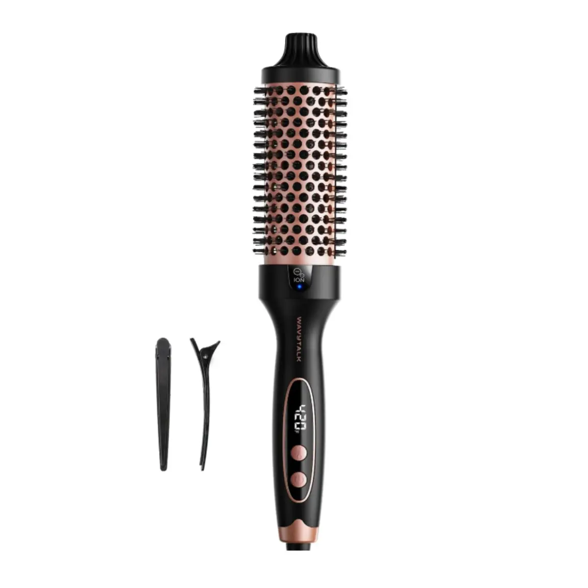 Wavytalk Thermal Brush Blowout Boost 1.5″ Heat Round Brush for Blowout Look | Negative Ion Technology, Tourmaline Ceramic, 5 Temperature Settings Dual Voltage, Less Damage, Rose Gold