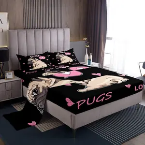 Feelyou Pug Sheet Set - Soft Breathable Microfiber Bed Sheets, Decorative Bedsheet Sets for Pug Lovers with Funny Decor for Women’s Bedroom, Soft Breathable Sheet