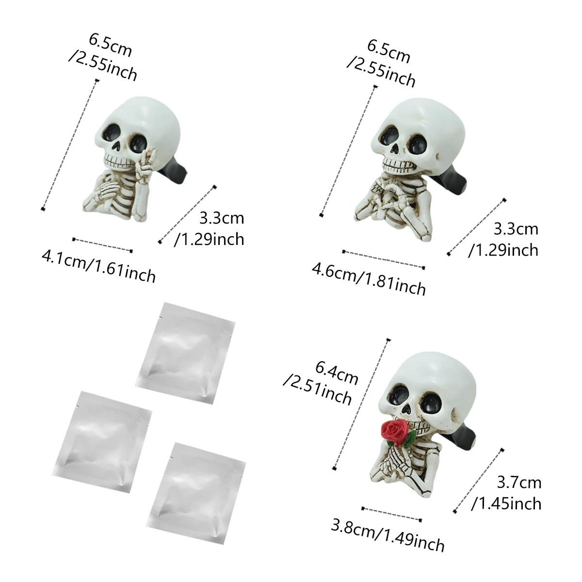 3pcs Cute Skeleton Resin Figurines, Car Interior Accessories, Fragrance Diffusers, Car Aroma Diffuser, Air Outlet Clips, All-Season Car Decor, Holiday Decorations, Air Freshener, Car Accessory, Perfect Car Gift