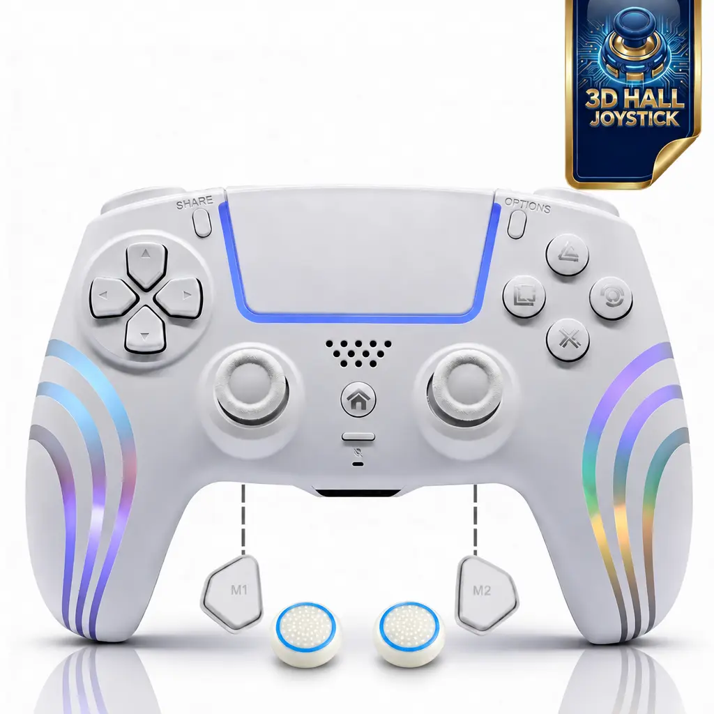Compatible with PS5 wireless controller, anti-drift thumbsticks, customizable macro programming back buttons, six-axis gyroscope, dual vibration, rapid-fire function, touchpad, Bluetooth 5.0, 3.5 mm audio/mic jack