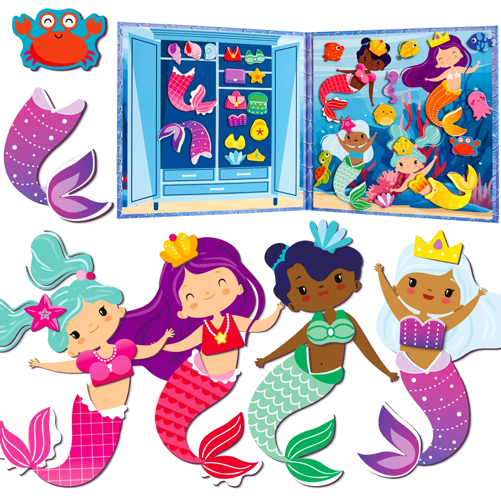 QUOKKA Magnetic Dress-Up Dolls for Kids with Mermaids 35 Magnetic Pieces - Creative Magnetic Play Set for Home or Travel