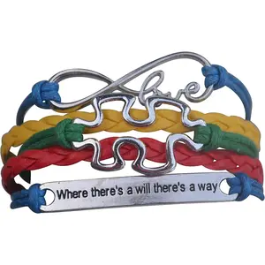 Infinity Collection - Autism Charm Infinity Bracelet, Puzzle Piece Heart Charm Awareness Jewelry