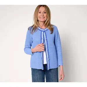 Isaac Mizrahi Live! Crochet Trim Button Front Cotton Cardigan