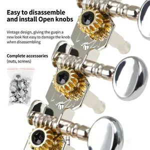 6 Joint 12 String Acoustic Guitar Tuning Pegs, Round Head Steel Post String Axle String Knob, Replacement Parts for Guitar Repair & Daily Use