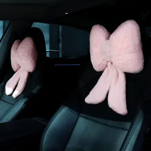 2 Pcs Car Neck Pillow Plush Butterfly Bow Car Headrest Pillow Comfortable Seat Neck Support Cute Car Head Rest Accessories for Driving Travel Driver Chair Girl Style Interior Decor(Pink)