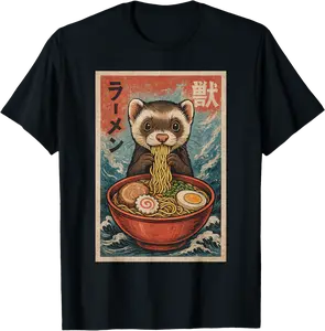 Ferret Eating Ramen Kawaii Anime Pet Lover T-Shirt - Yoandymira Shop 26B0F5MZHHRD