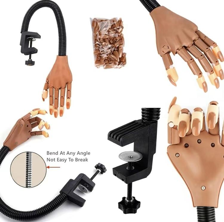 Practice Hands Kit for Acrylic Nail, Removable Nail Model Hands, Manicure Hands for Beginners to Practice, Comes with 200 Nails
