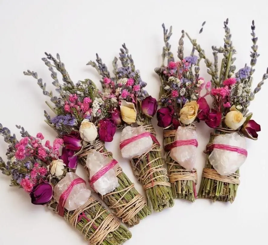 Rose Quartz, Rosemary, Sage, and Lavender Smudge Stick