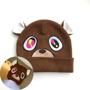 Cute bear knitted hats, autumn and winter couple bear knitted embroidered wool hats, suitable for autumn and winter couples