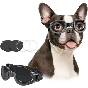 Dog Goggles for Medium Breeds, Clear UV Protection Dog Sunglasses with Black Replaceable Lenses, Adjustable Windproof Pet Eyewear for Outdoor Hiking Camping Activities