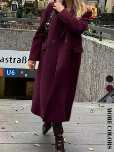 Women's Fall Winter Vintage Casual Fitted Wool Blend Coat Jackets, Long Sleeve Plain Design, Pocket Dual Buttoned Outerwear for Daily Commute