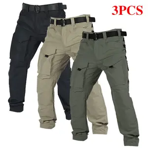 HOMUG 3-Pack Men’s Tactical Pants, multifunctional outdoor training pants with multiple pockets, durable work pants featuring a zippered design and no waistband, ideal for spring and summer outdoor sports.