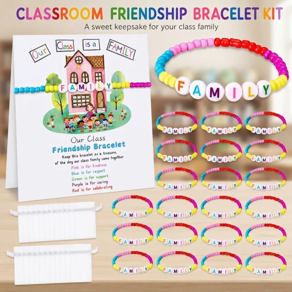 Back to School Friendship Bracelets Set for Students, First Day Welcome Teacher Gifts Bulk, Colorful Beaded Alphabet Letter WELCOME Bracelets with Cards Bags, Kindergarten Elementary Classroom Student Incentives, Party Goodie Bag Stuffers