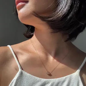 18K Solid Gold Marquise 0.5ct Moissanite Rose Necklace: Minimalist Bezel Setting