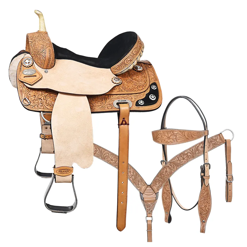 HILASON Western Horse Treeless Saddle American Leather Trail Barrel Tack | for Horses