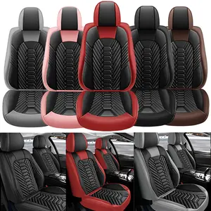 Arespark Leather Car Seat Covers Full Set, Waterproof Leather Seat Covers for Cars, 40/60,50/50 Spilt Non-Slip Car Interior Covers Universal Fit for Most Cars Sedans Trucks SUVs, Black Red