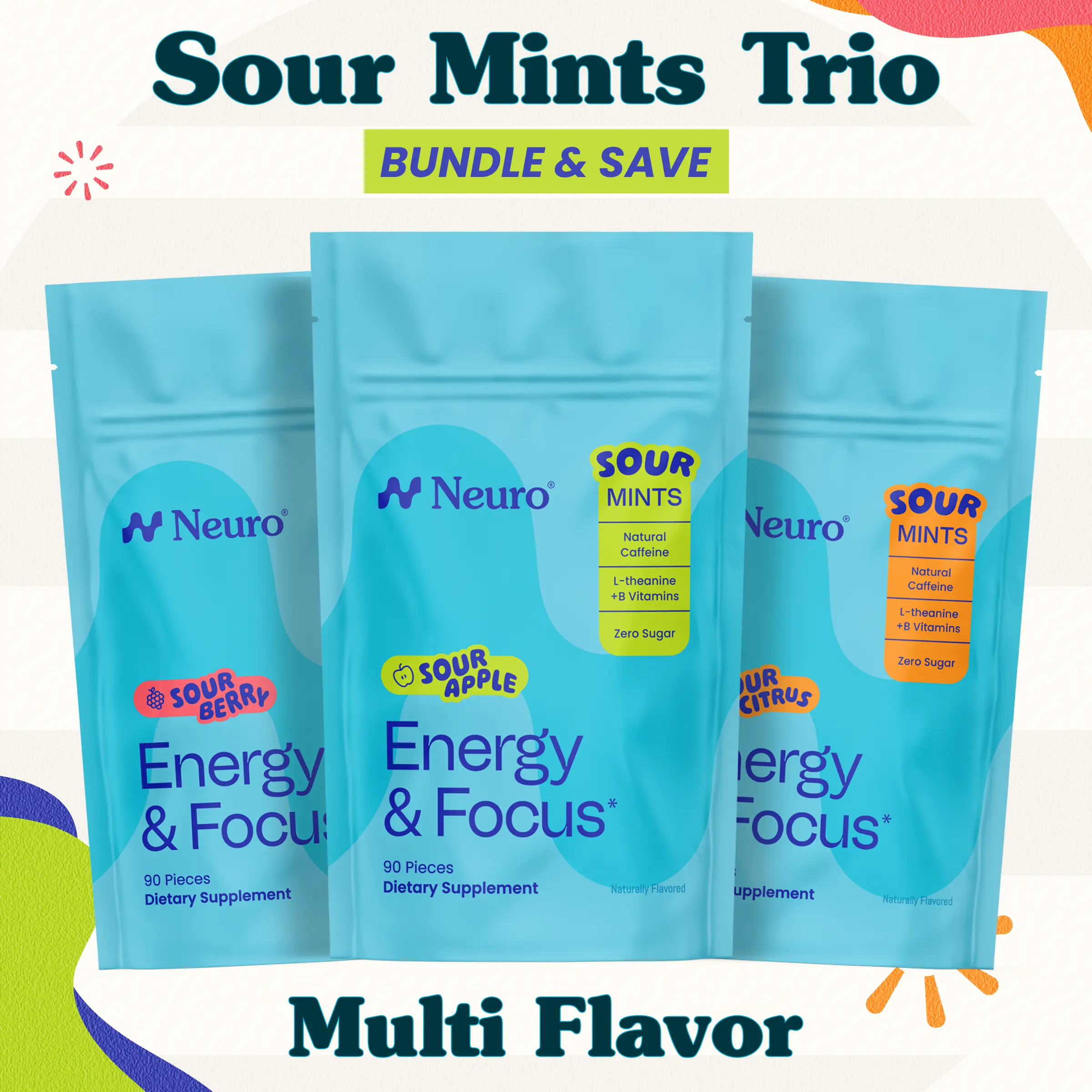 Neuro Energy & Focus Sour Mints Trio - (3-Bulk Pouches)