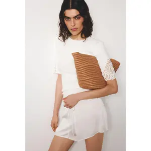 H&M Ribbed lace-inset top