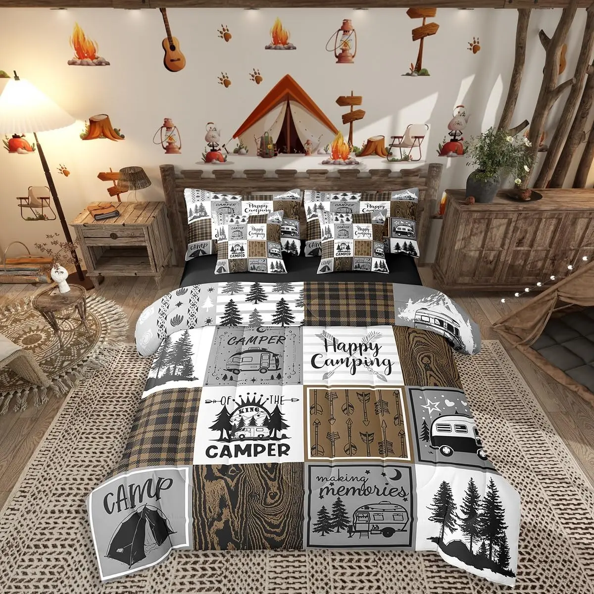 Feelyou 7-Piece Rustic Farmhouse Buffalo Plaid Bedding Set - Rv Camper Bed-in-A-Bag, Decorative Microfiber Comforter Set, Decorative Bedding Set, Microfiber Bedding Set