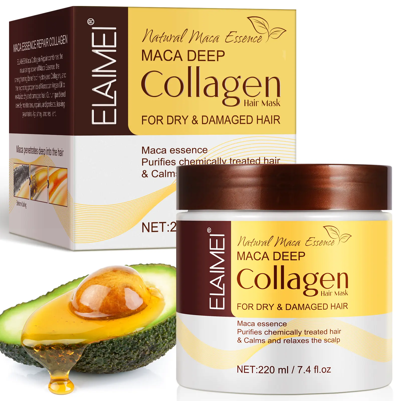 ELAIMEI Collagen Hair Mask with Argan Oil Repair Essence - 7.4oz/220ml Chemical-Free Moisturizer for Damaged, Dry Hair, Collagen Strength Hydrating Deep Nourishing Haircare Treatment (Summer Vibes)