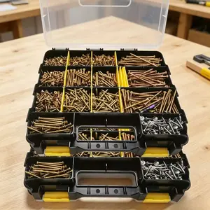304 Stainless Steel Bolt, Nut and Washer Assortment Kit (1,350 Pieces) – Includes Tapered-Head & Pan-Head Screws, Equipped with Yellow Organized Storage Case
