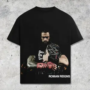 [WWE] Roman Reigns WWE Graphic T-Shirt Vintage Washed Black, Tribal Chief Champion Tee, Wrestling Streetwear Shirt, WWE Superstar Graphic Tee for Men Women, Oversized Wrestling Fan Gift, WWE Champion Inspired Streetwear