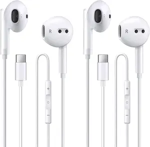 Cianyyee 2 Pack of USB C Headphones for iPhone 17/17Pro/17Pro Max/16/16 Pro/16 Plus/16 Pro Max/15/15 Plus/15 Pro/15 Pro Max,USB Type C Earphones HiFi Stere, White Wired Earbuds with Microphone & Volume Control