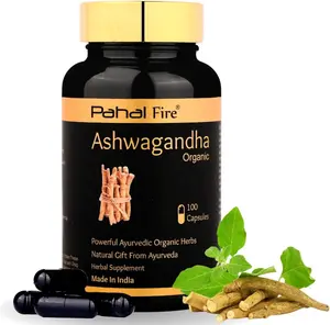 Ashwagandha Organic Herbal Supplement 500mg pr Serving 100 Capsule 50 Days Supply Stress Relief Energy Support Wild harvested in India with Lab Test Report GlutenFree