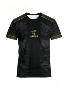 Large Size Mexican Theme Sports Jersey, Men's Aztec Totem Print Short Sleeve T-Shirt, Breathable Quick-Dry Fan Top, Athletic Wear