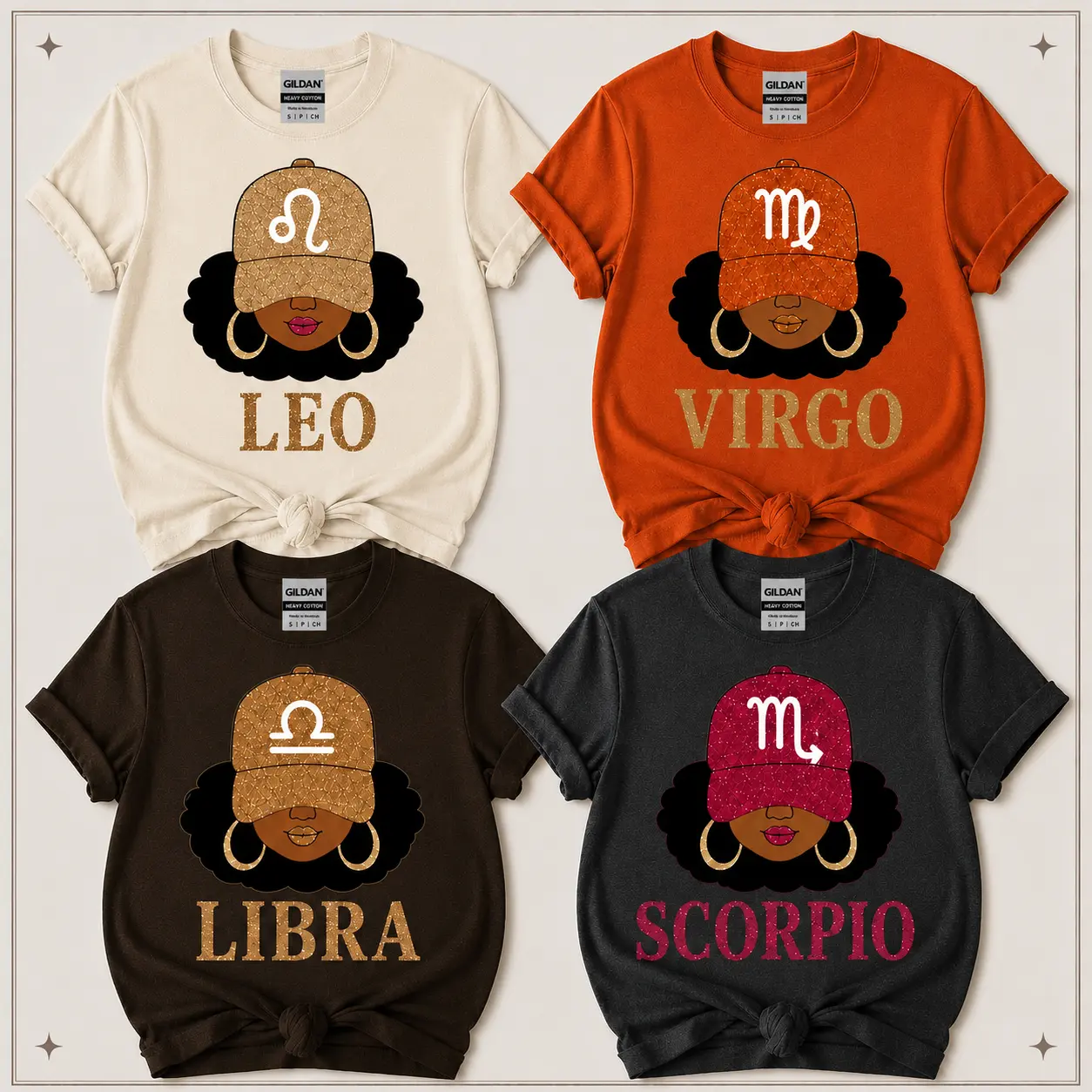 12 Zodiac Girl Shirt, Black Girl Astrology T-Shirt, Leo Virgo Libra Scorpio Tee, Afro Girl Zodiac Graphic Shirt, Glitter Cap Horoscope Apparel - DarkFlex