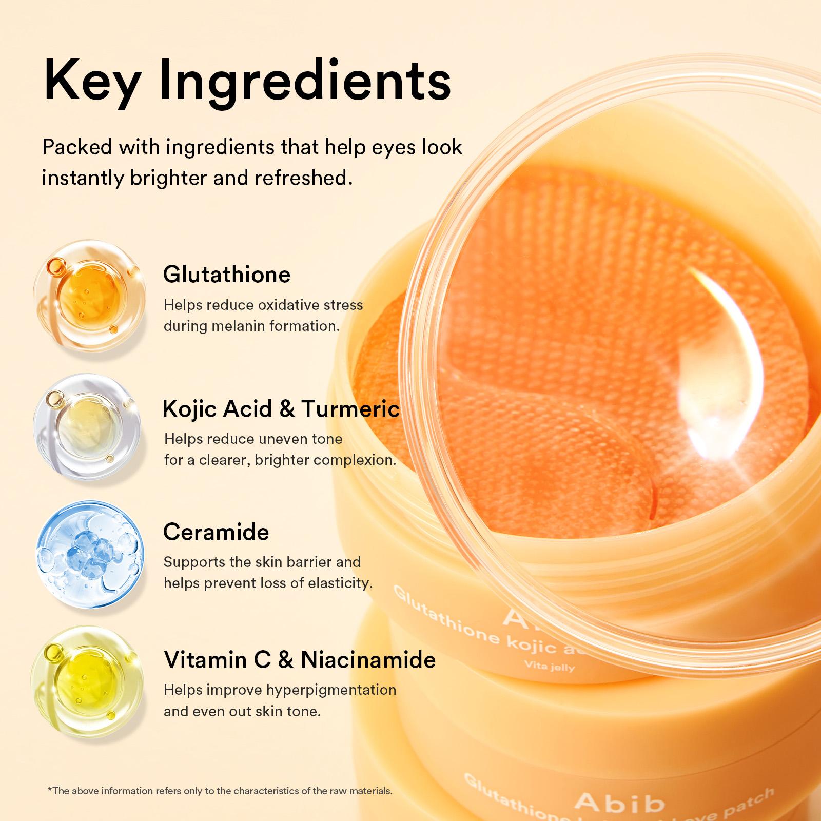 [Abib official]  Glutathione Kojic Acid Eye Patch(60 patches) | Easy Under Eye Care for hyperpigmentation, dull & tired eyes, under-eye discoloration, dark circles | Glutathione, Kojic Acid & Tumeric, Ceramide, Vitamin C & Nicacinamide