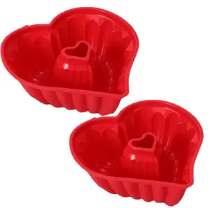 Silicone Heart Cake Pan 8 Inch Love Heart Shaped Bund Cake Pan Mold 2 Pack Nonstick Baking Pan for Valentine's Day Cake Jelly Pudding Chocolate
