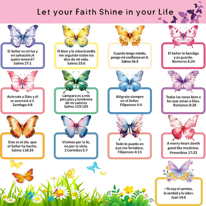 Spanish Bible Inspirational Stickers, Sticker Packs, Aesthetic Stickers, Sticker Collage Pack, Colorful Butterfly & Flower Designs, Perfect for Planners, Notebooks, Screenshots, Back-To-School Supplies, Sticker Set