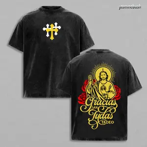 San Judas Tadeo Oversized Graphic Tee: Washed Heavy Cotton, Streetwear Style
