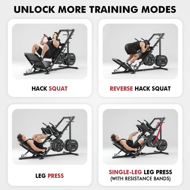 Leg Press & Hack Squat Machine Combo for Home Gym with Linear Bearings & Band Pegs Full-Range Leg Training Equipment 3-Angle Footplate 24.4"x13.8" Platform