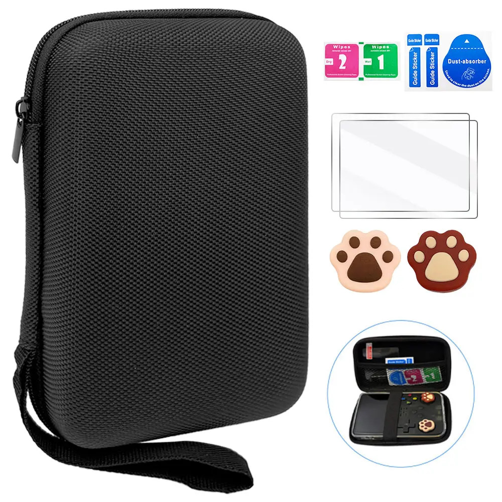 6 IN 1R36S Accessories Set Console Controller Accessories Carrying Bag for R36S Game Console Screen Protector Tempered Glass Film For R36S With Joystick Cover Thumb Grip Cover Cap Gaming Accessories