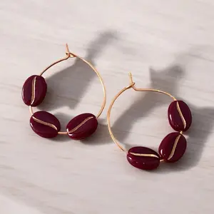 Espresso Martini Famous 3 Bean Golden Hooped Earrings - Women's Fashion Accessory